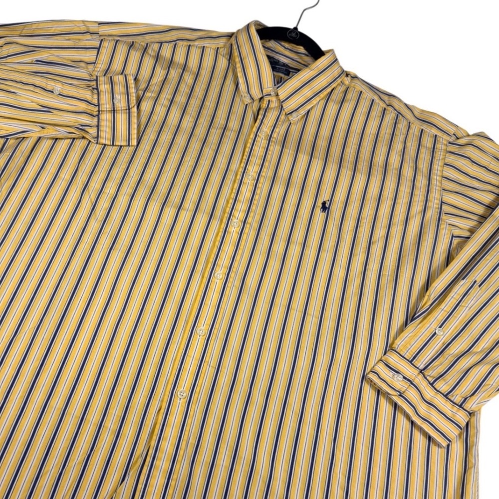 Ralph Lauren Button Down Shirt XXL Yellow Striped Blake Cotton Long Sleeve Mens